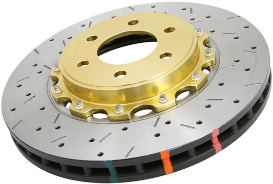 DBA 04-07 STi/2017 BRZ w/Perf. Pkg. 10 Hole Front Drilled/Slotted 5000 Series 2 Pc Rotor w/Gold Hat