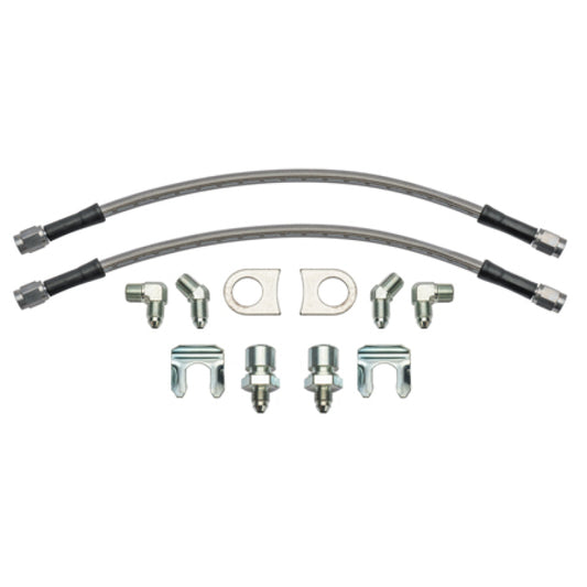 Wilwood 12in Length -3 to 3/8-24 IF 1/8-27 NPT 90 Degree Flexline Kit w/ Weld-On Bracket Tabs